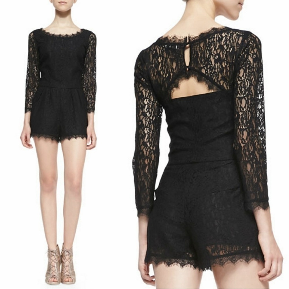 Joie Nali Long Sleeve Lace Black Short Romper Jumpsuit 6